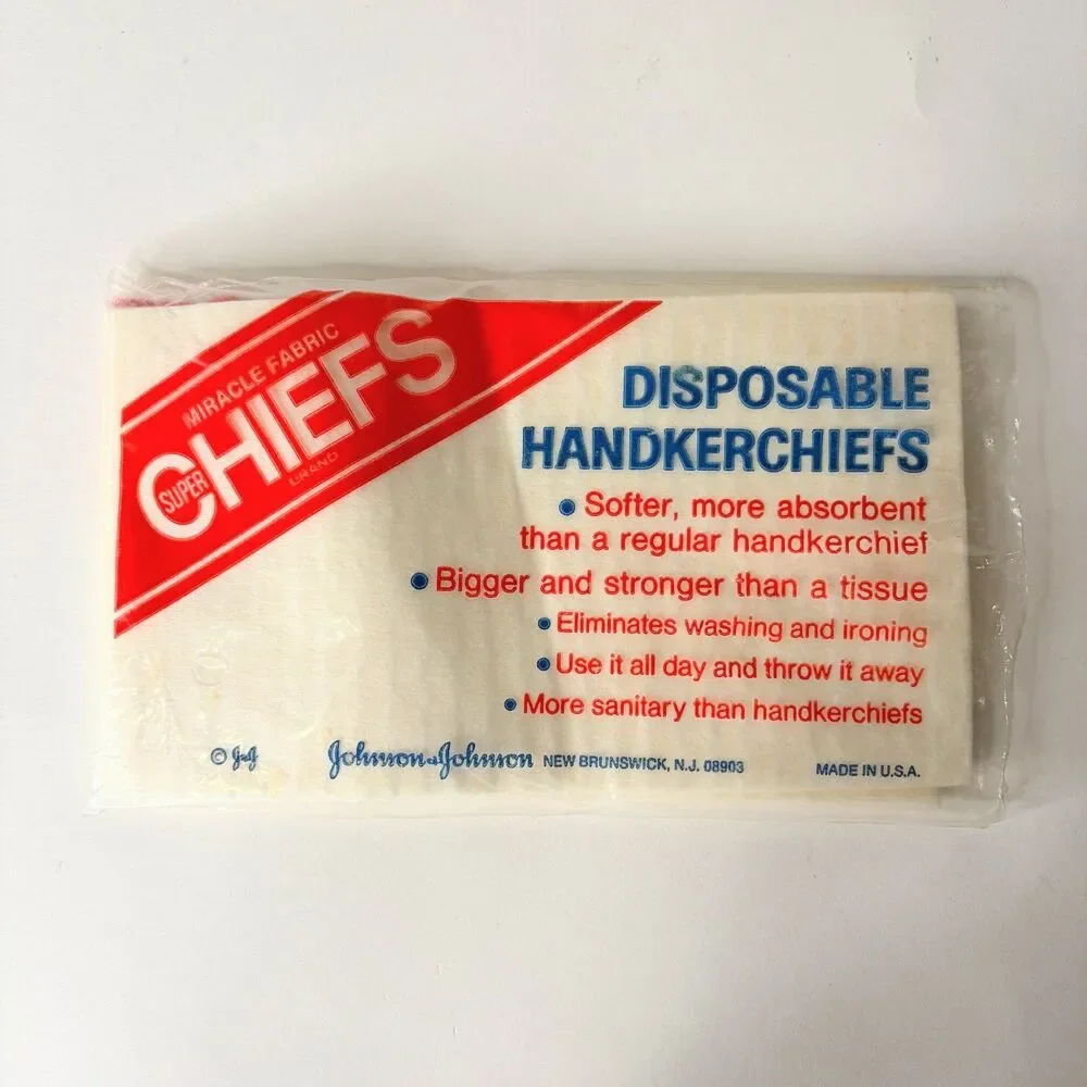 Vintage Johnson and Johnson Super Chiefs Disposable Handkerchiefs Miracle Fabric